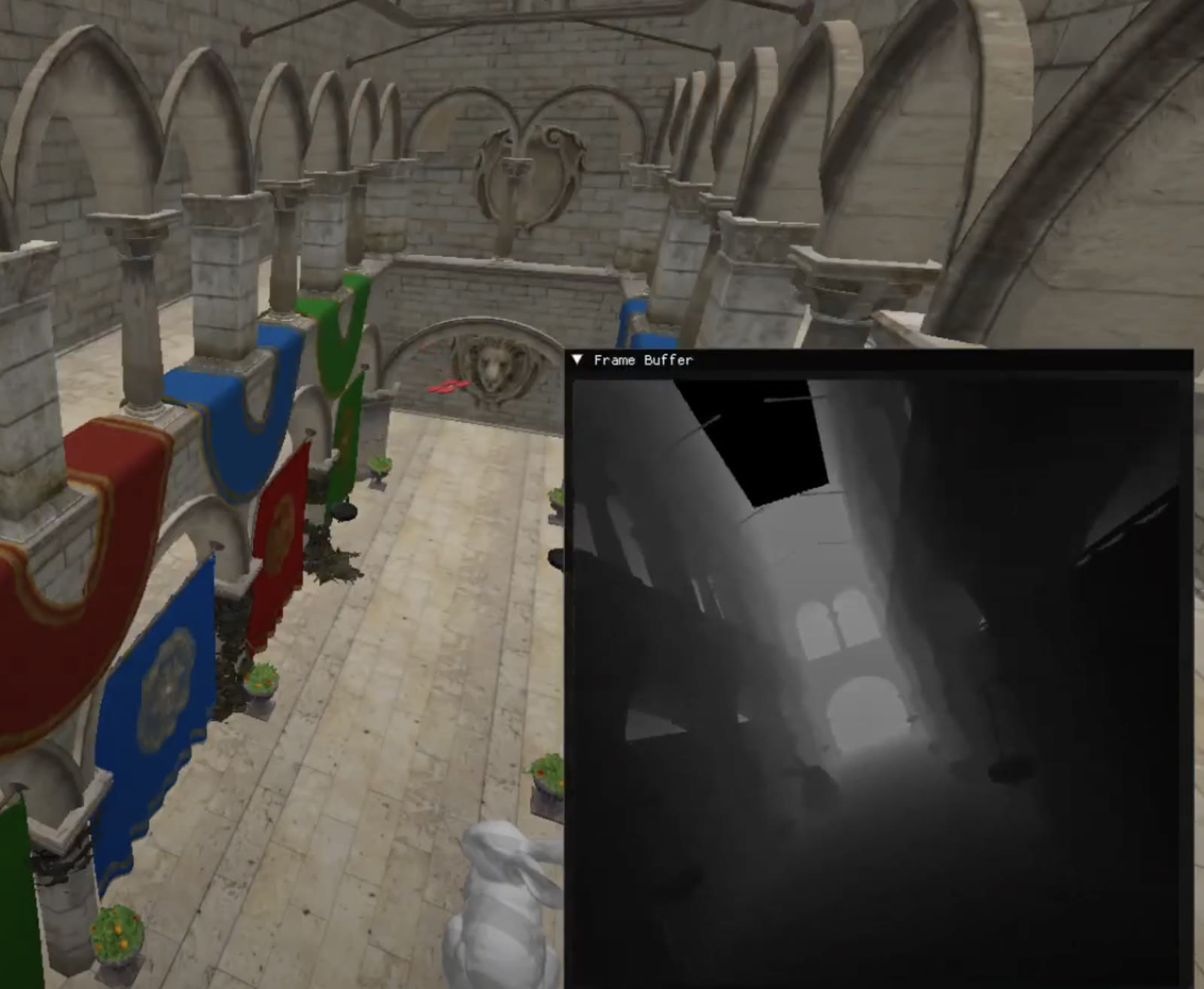 Rendered depth image, the only input the student policy receives.