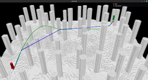 Minimum-snap trajectory through the generated environment.