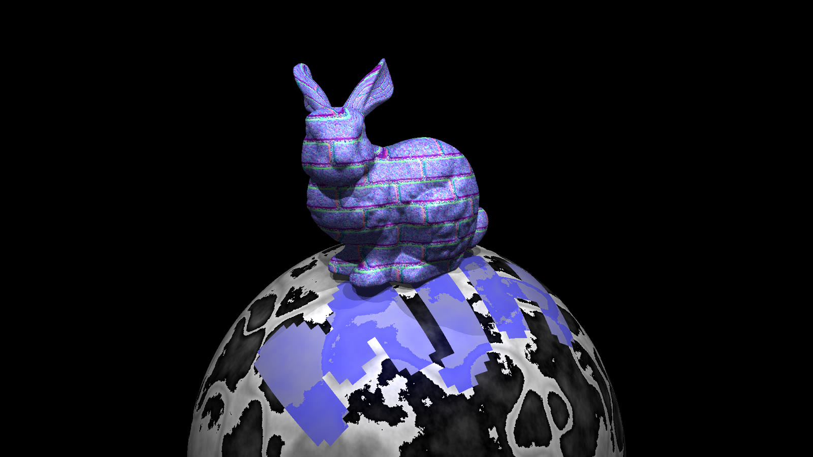 Stanford bunny with texture mapping on a textured sphere.
