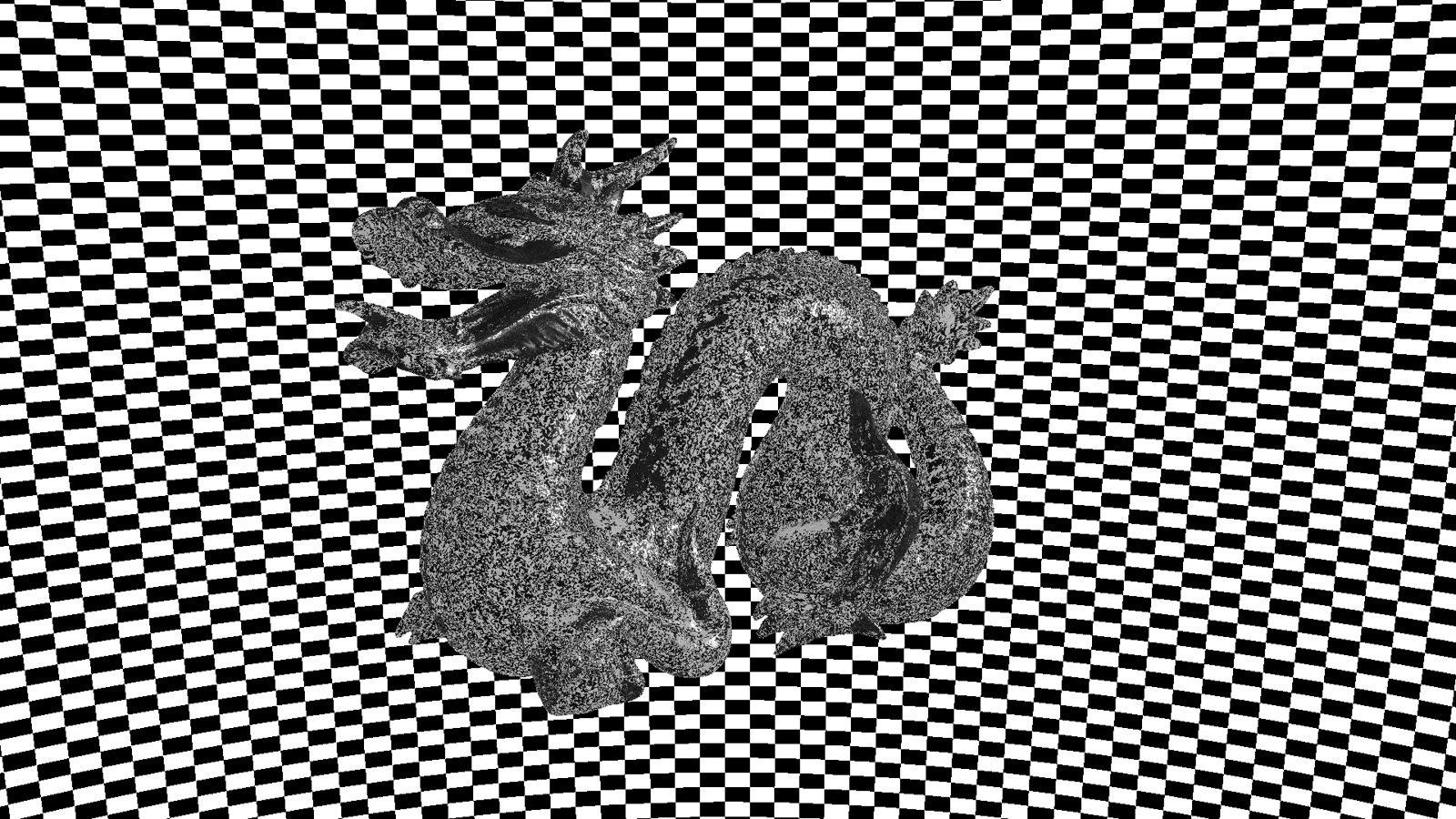 The dragon against the checkerboard, before the shading pass.